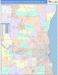 Milwaukee-Waukesha-West Allis Metro Area Wall Map Color Cast Style 2024